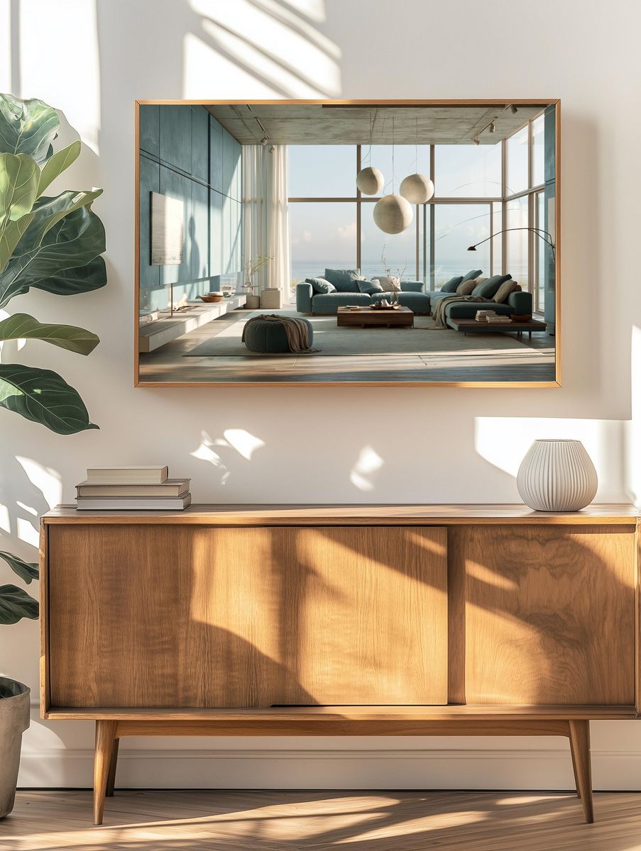 Seaside Modern Living Room Print. — room view 3