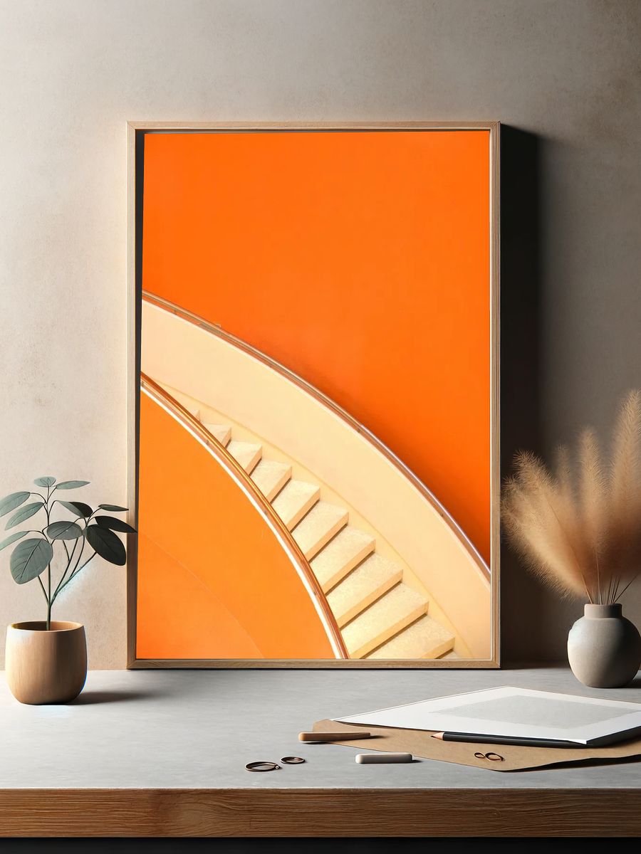 Curved Staircase — Minimalist Print. — room view 2