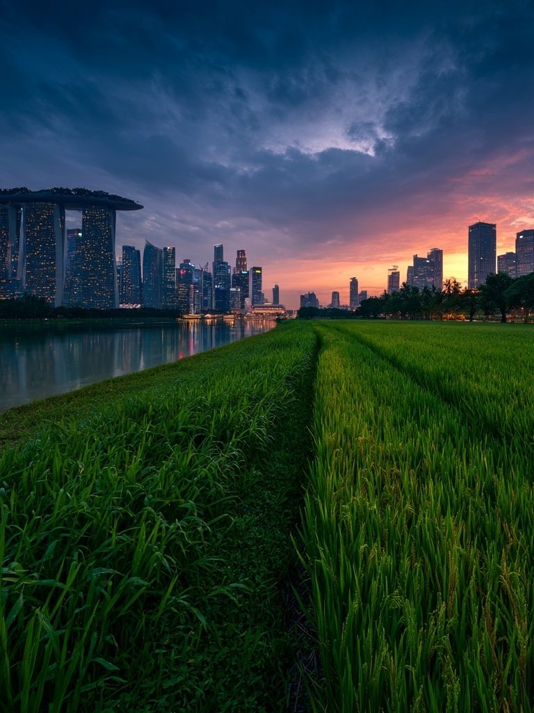 Singapore Skyline Sunset Poster. poster — architecture art