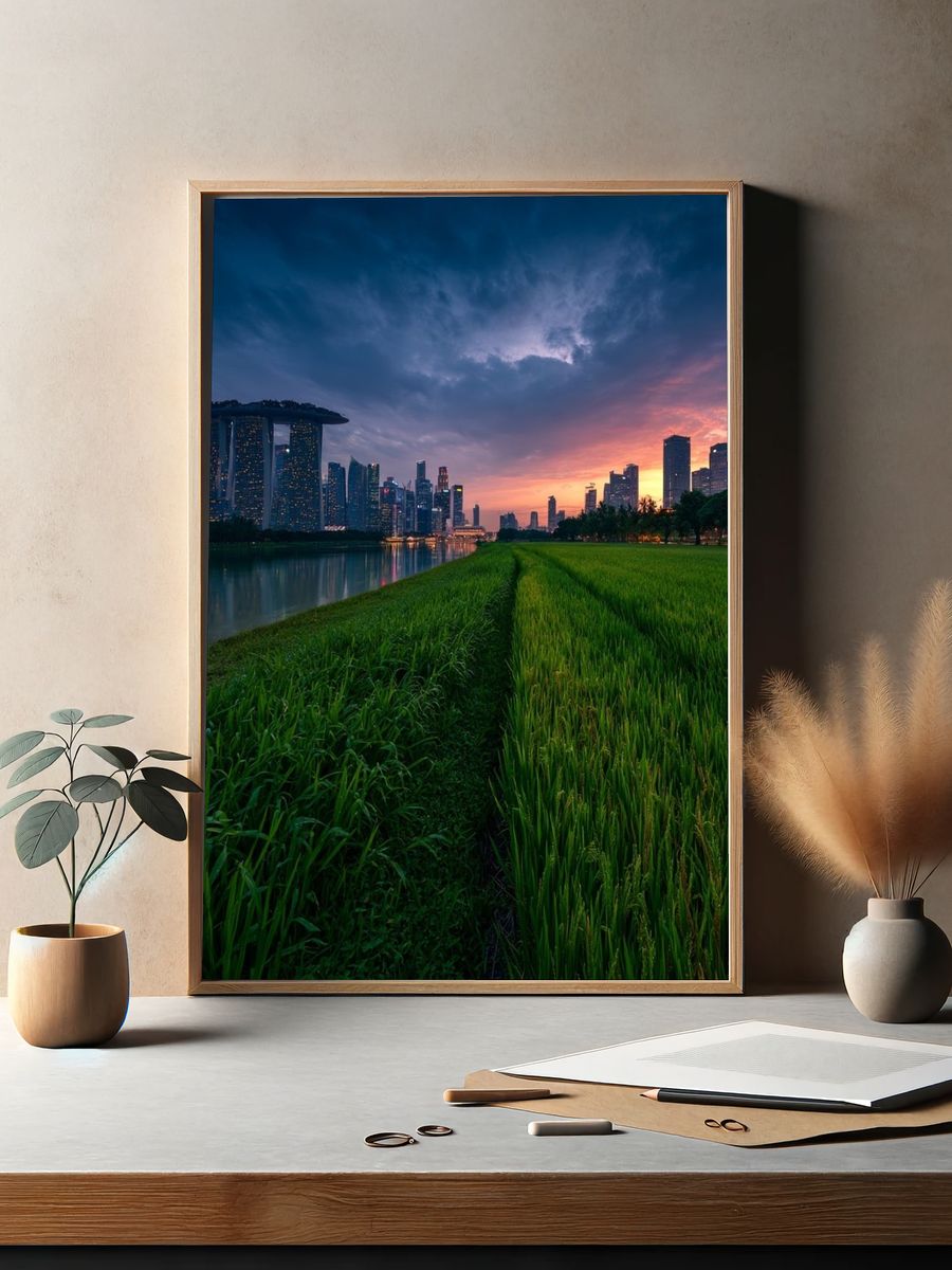Singapore Skyline Sunset Poster. — room view 2