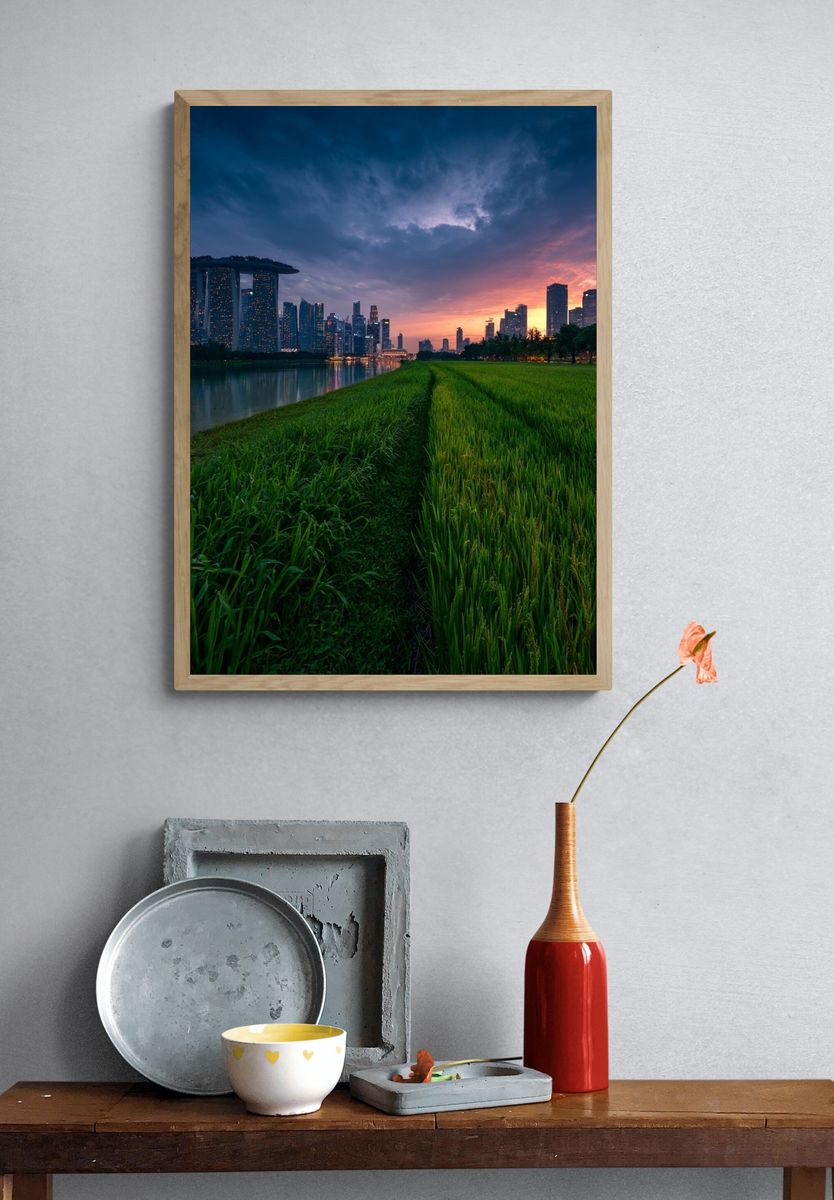 Singapore Skyline Sunset Poster. — room view 3