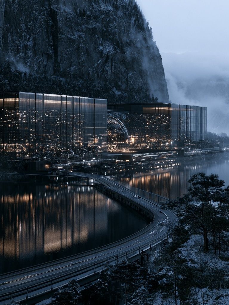 Futuristic Mountain Resort Poster. poster detail