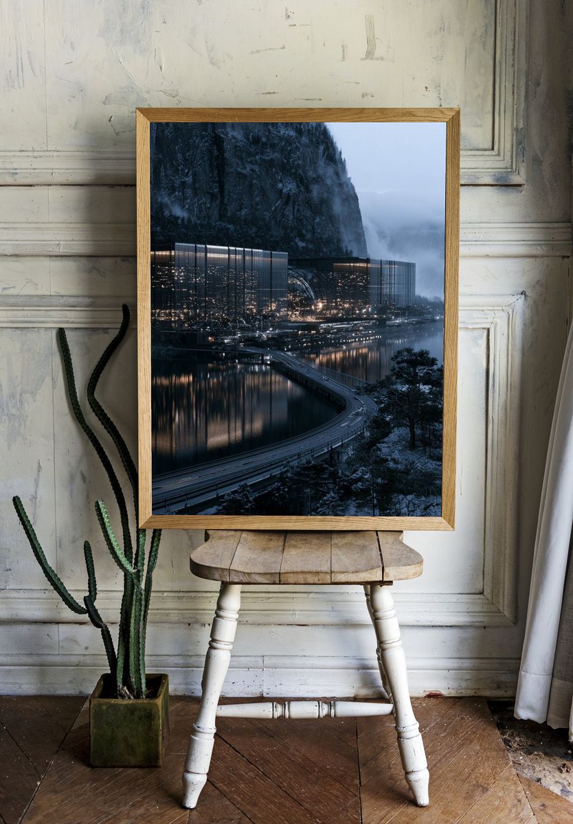 Futuristic Mountain Resort Poster. room preview