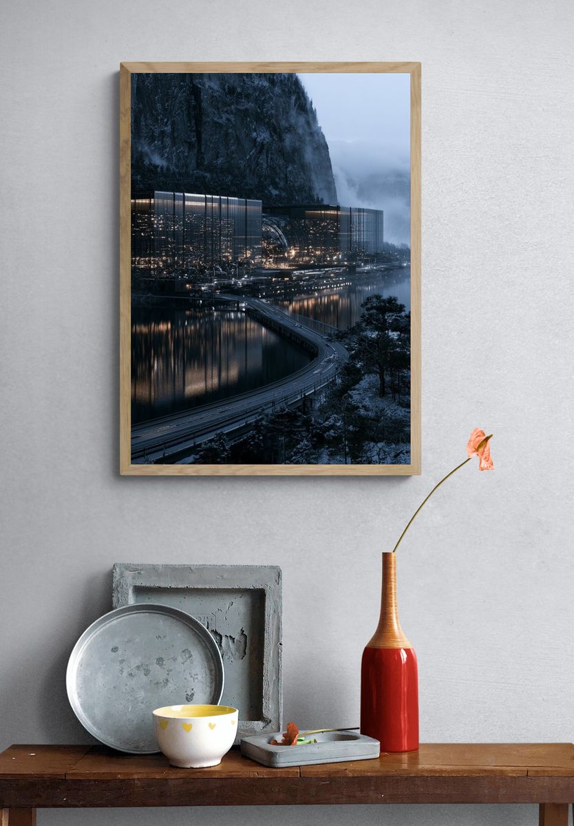 Futuristic Mountain Resort Poster. — room view 3