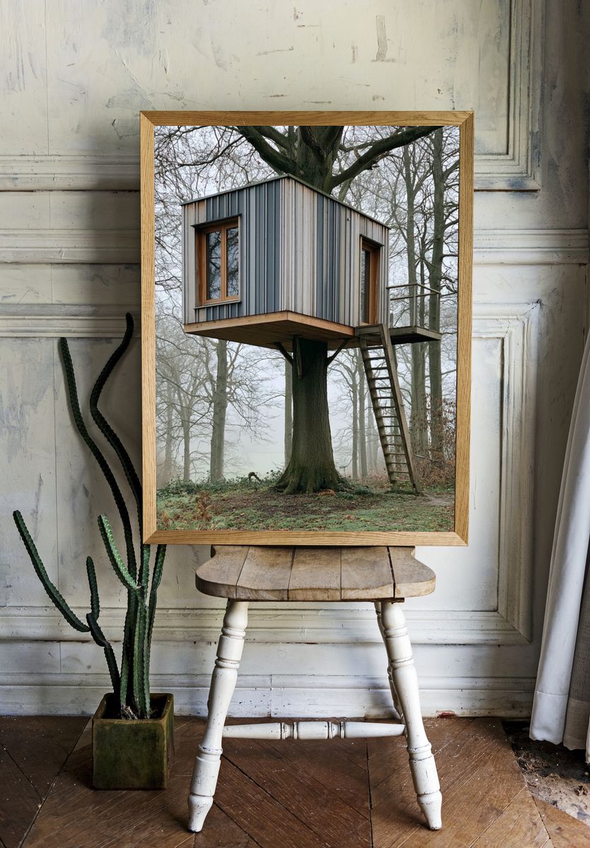 Treehouse in Misty Forest Poster. — room view 1