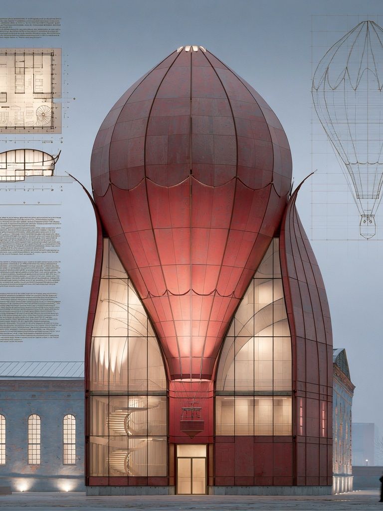 Hot Air Balloon Building Architecture Print. poster — architecture art