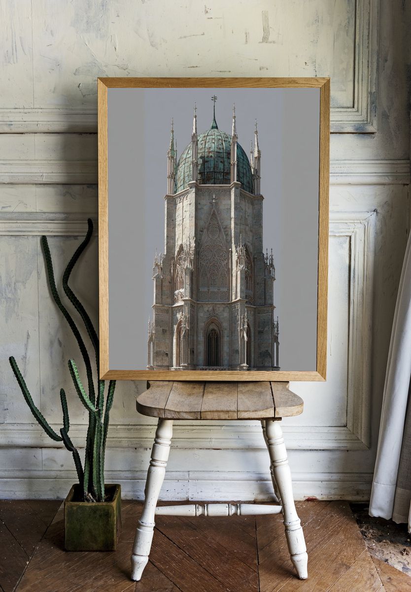 Gothic Cathedral Tower Architecture Print. room preview
