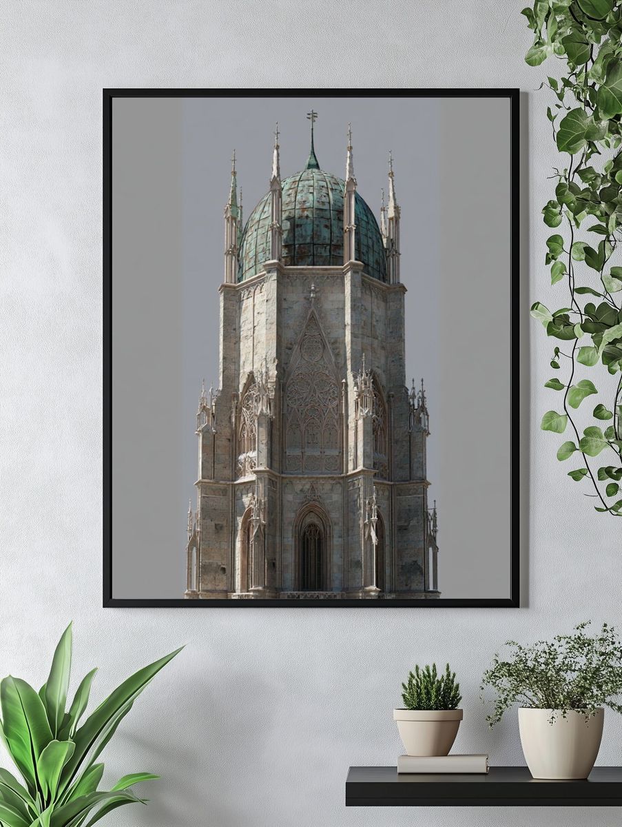 Gothic Cathedral Tower Architecture Print. — room view 4