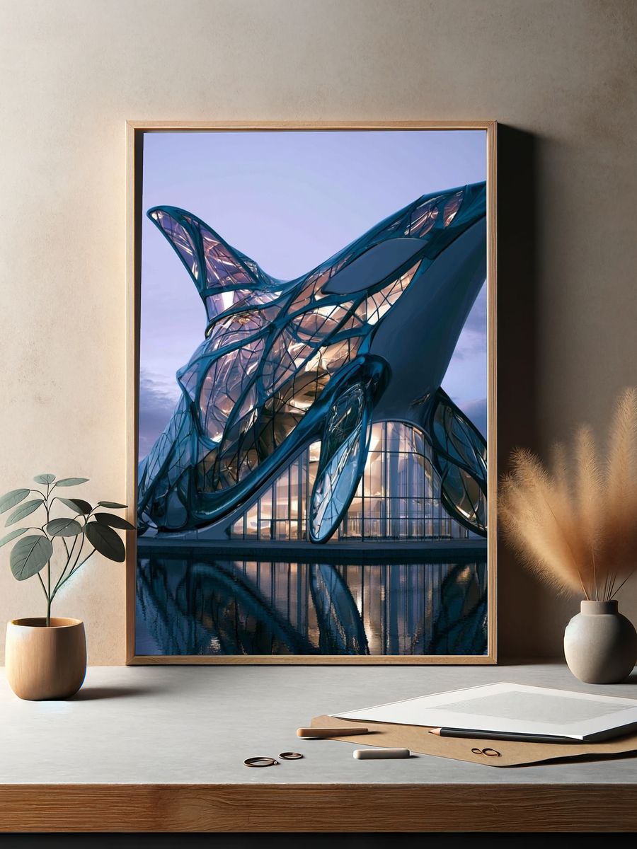 Futuristic Glass Pavilion Architecture Print. — room view 2