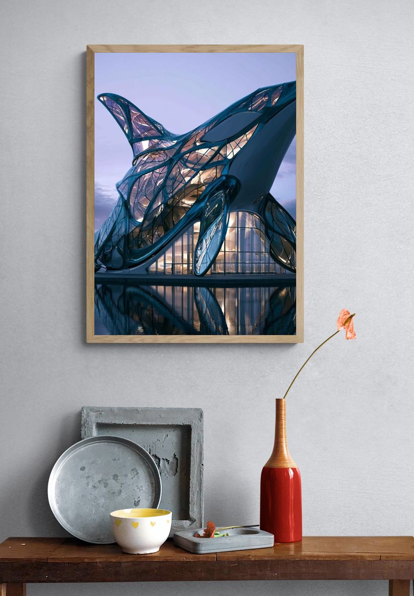 Futuristic Glass Pavilion Architecture Print. — room view 3