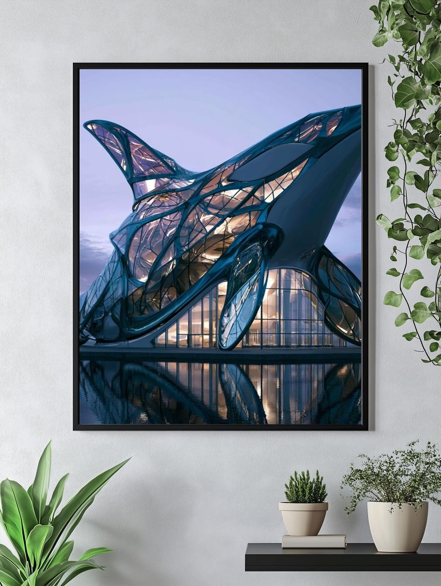 Futuristic Glass Pavilion Architecture Print. — room view 4