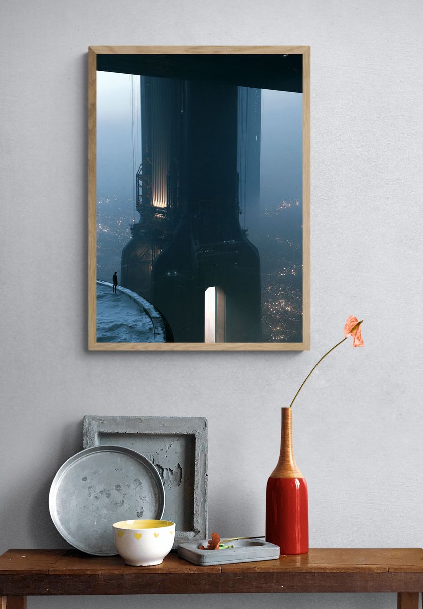 Futuristic Tower Cityscape Poster. — room view 3
