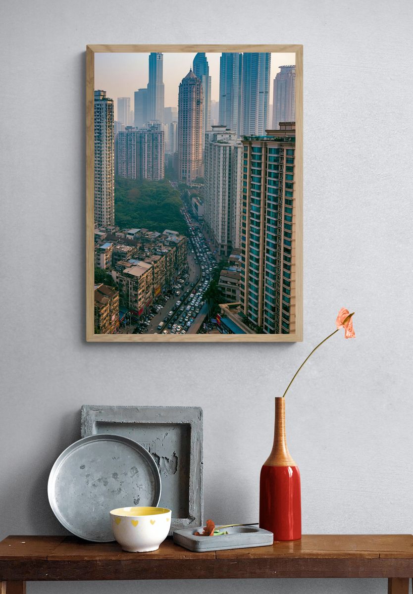 Urban Skyline Cityscape Photography Poster. — room view 3