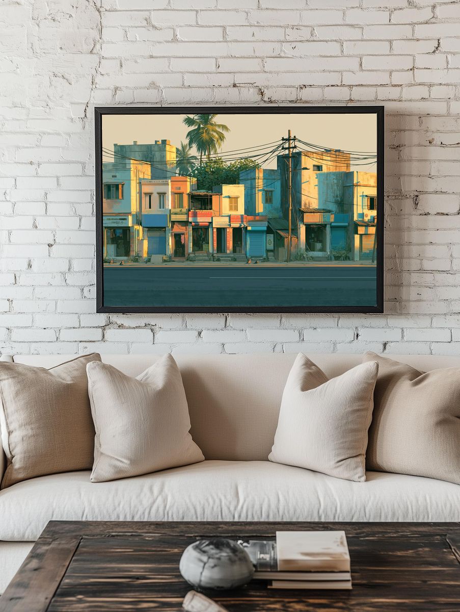 Tropical Streetfront Architecture Poster. room preview