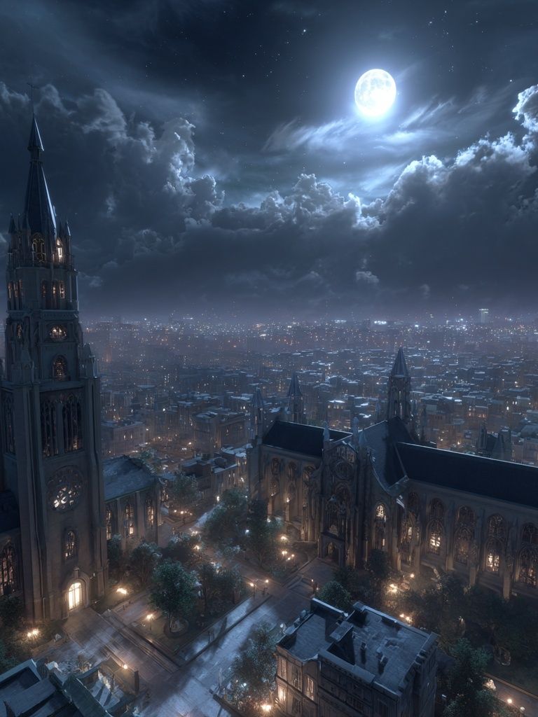 Moonlit Gothic Cityscape Poster. poster detail