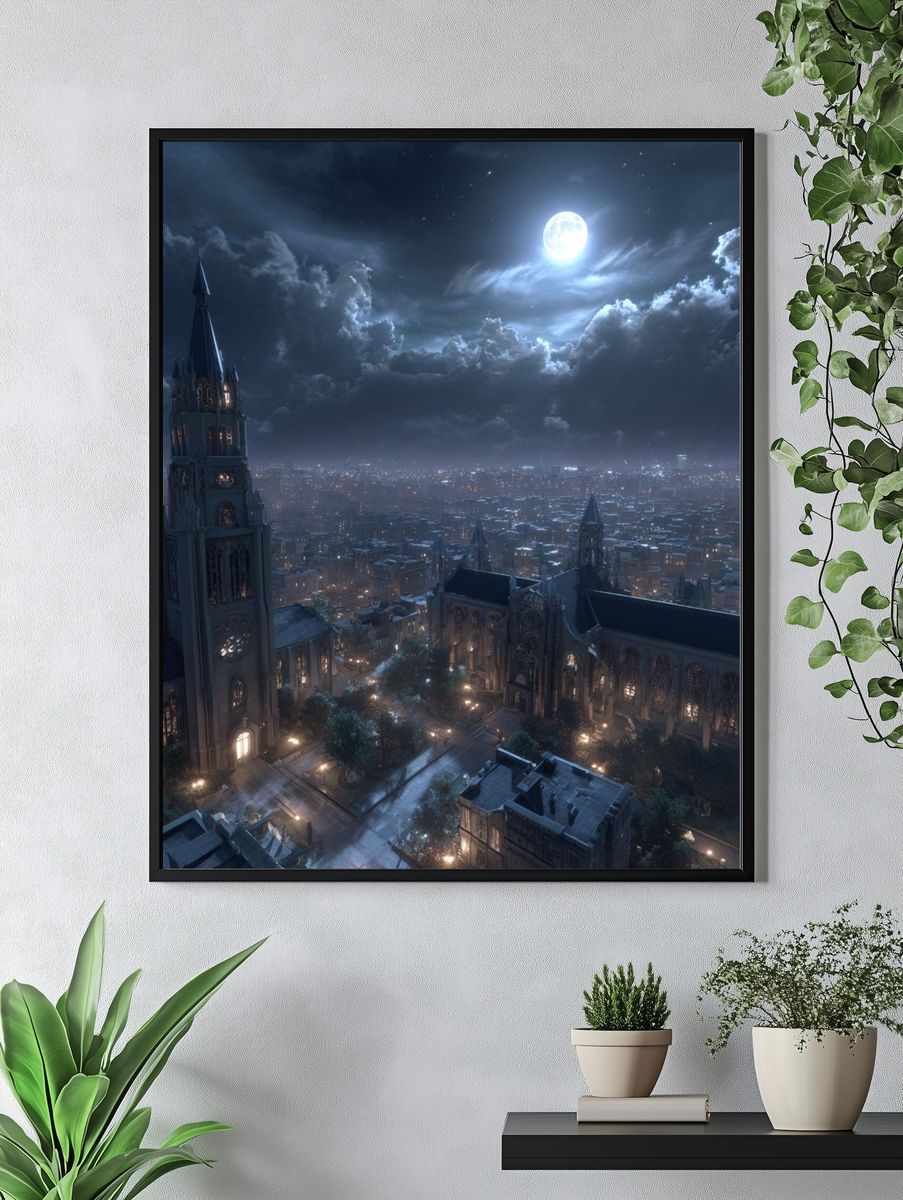 Moonlit Gothic Cityscape Poster. — room view 4