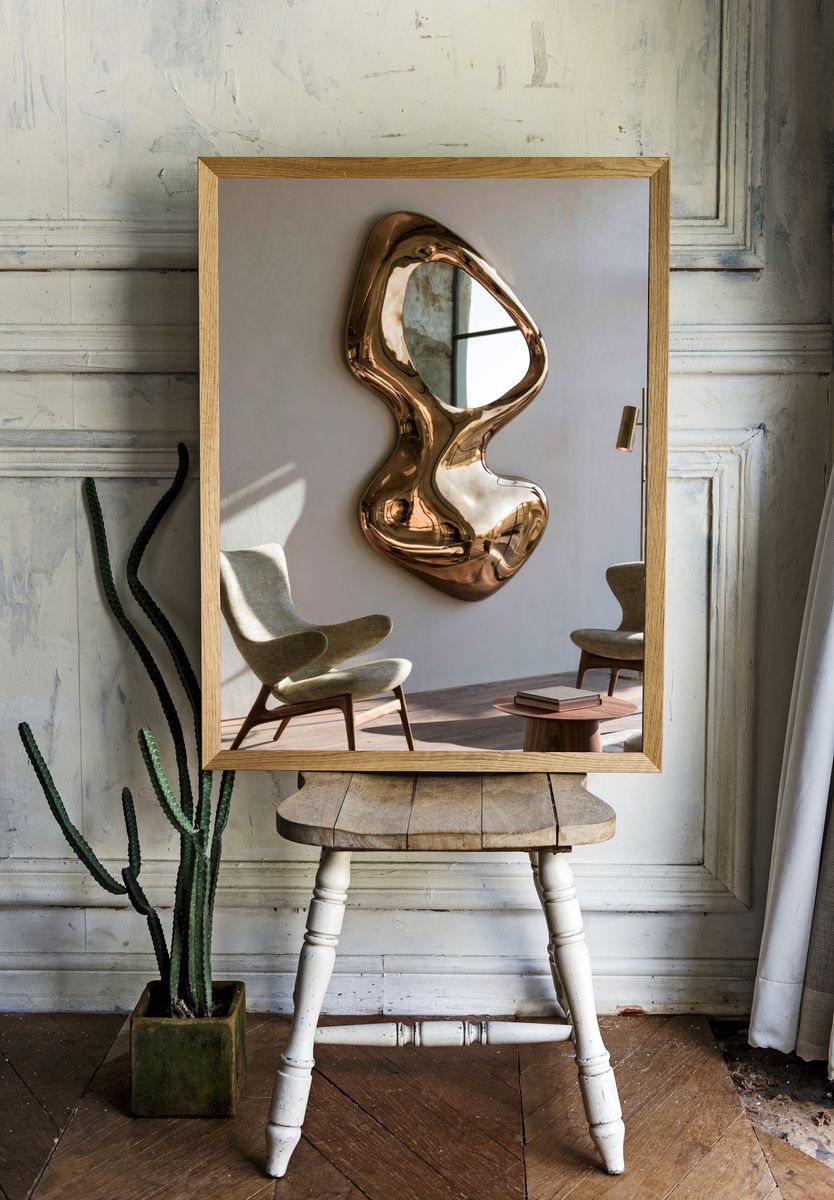 Modern Sculptural Mirror Poster. — room view 1
