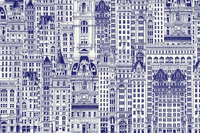 Blue city buildings pattern background.