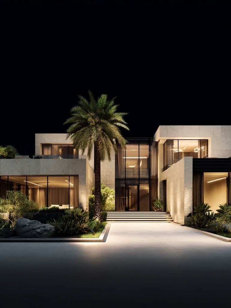 Modern Villa Night Architecture Poster. poster detail