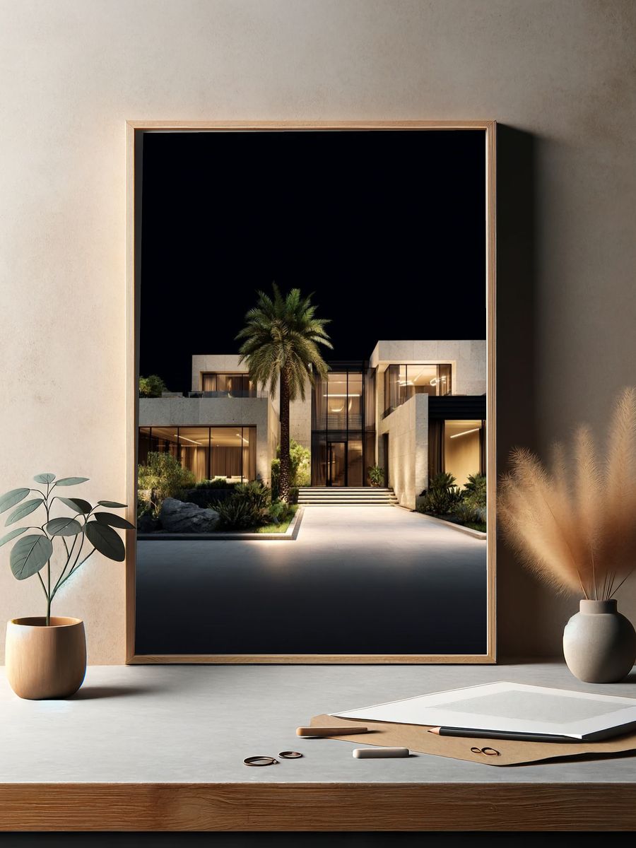 Modern Villa Night Architecture Poster. — room view 2