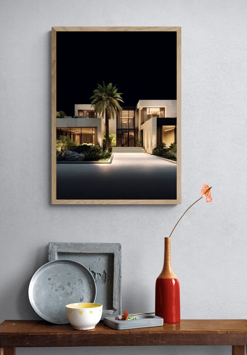 Modern Villa Night Architecture Poster. — room view 3