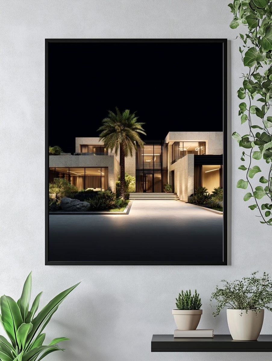 Modern Villa Night Architecture Poster. — room view 4