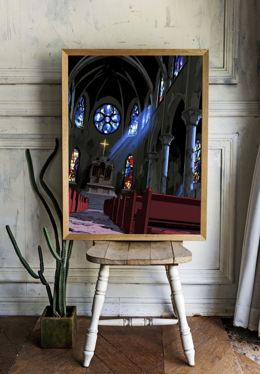 Stained Glass Cathedral Interior Poster. room preview