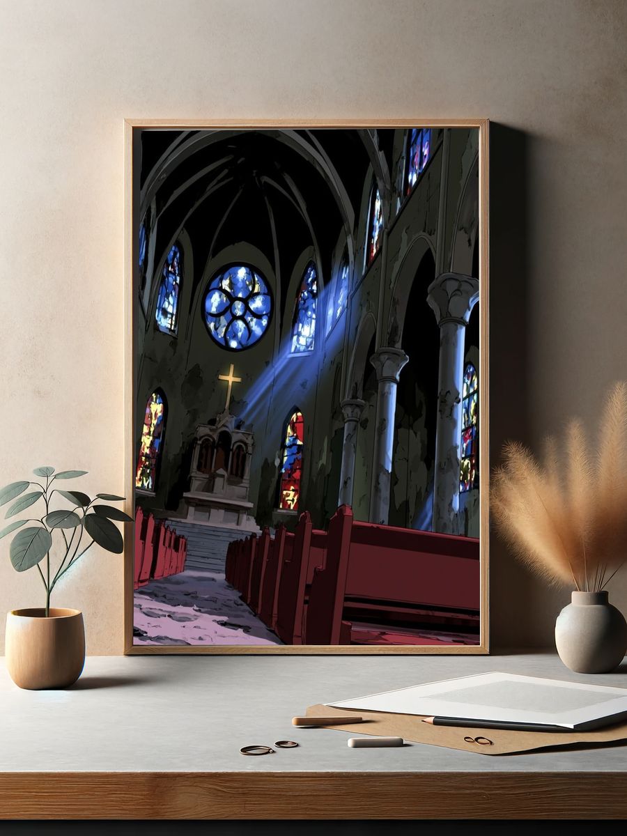 Stained Glass Cathedral Interior Poster. — room view 2