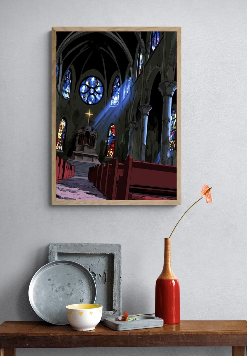 Stained Glass Cathedral Interior Poster. — room view 3