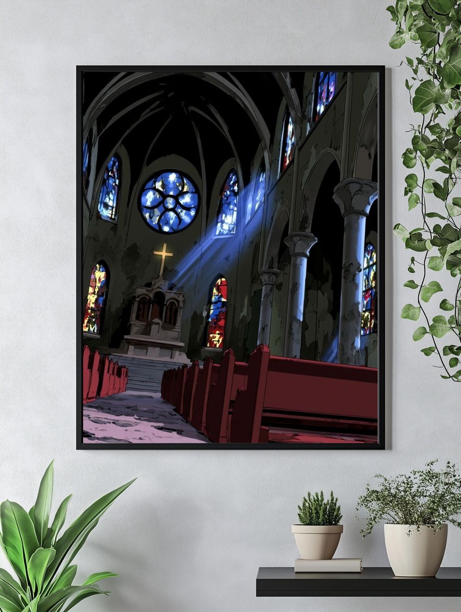 Stained Glass Cathedral Interior Poster. — room view 4