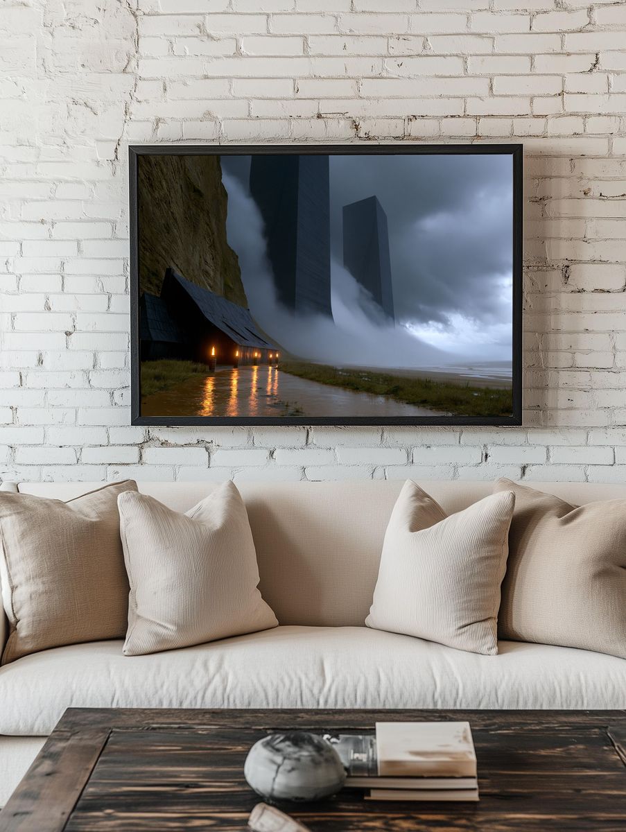 Stormy Coastal Monoliths Poster. room preview