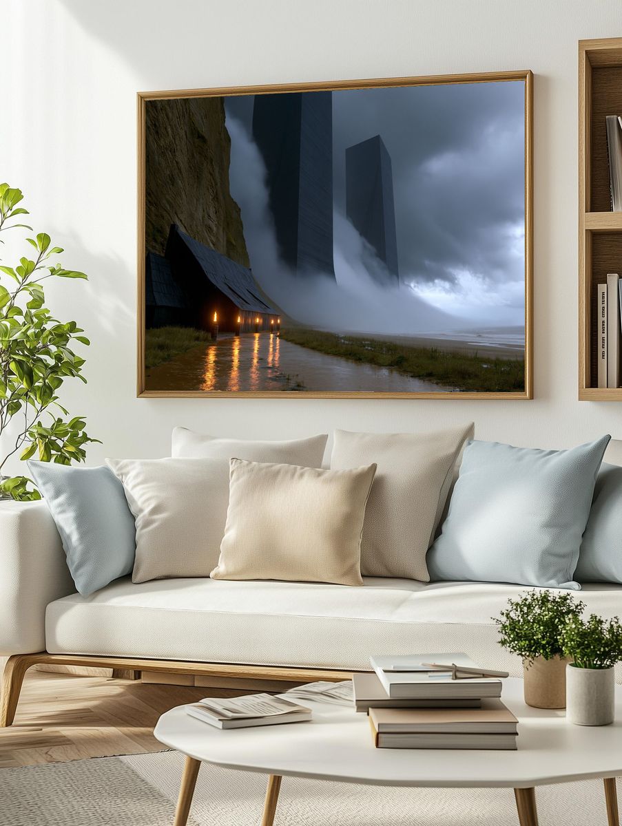 Stormy Coastal Monoliths Poster. — room view 2