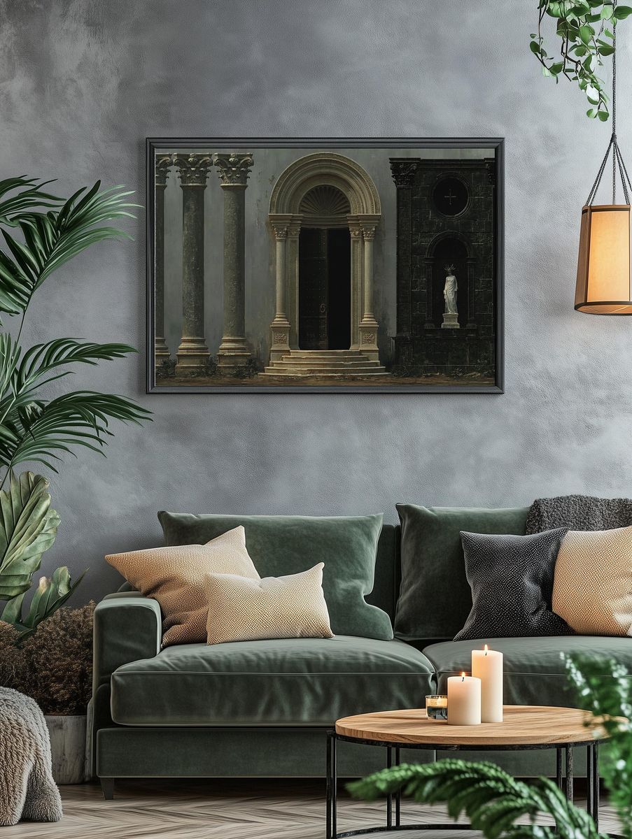Ancient Facade Architecture Print. — room view 4