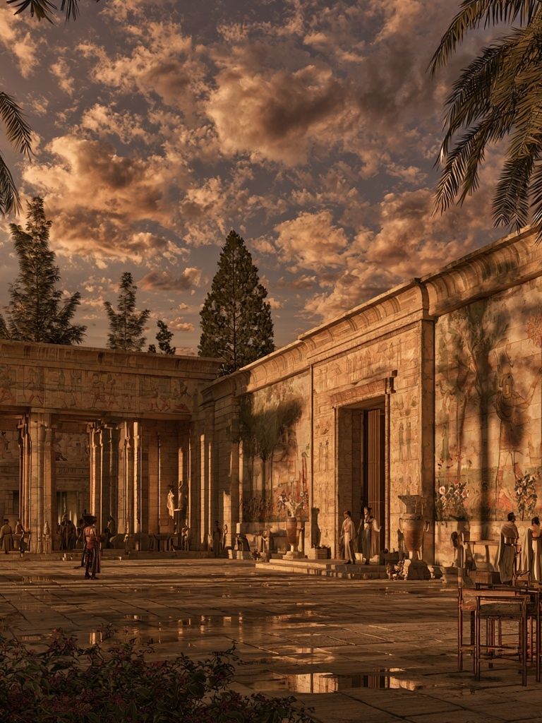 Ancient Temple Courtyard Sunset Print. poster detail