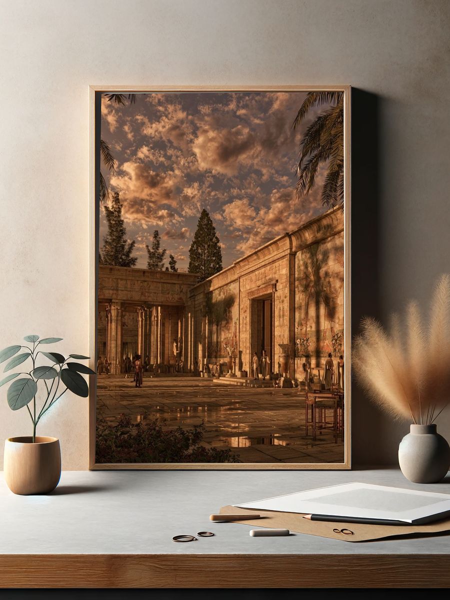 Ancient Temple Courtyard Sunset Print. — room view 2