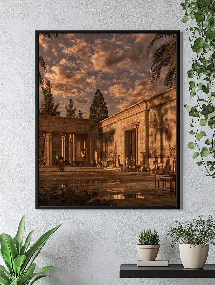 Ancient Temple Courtyard Sunset Print. — room view 4