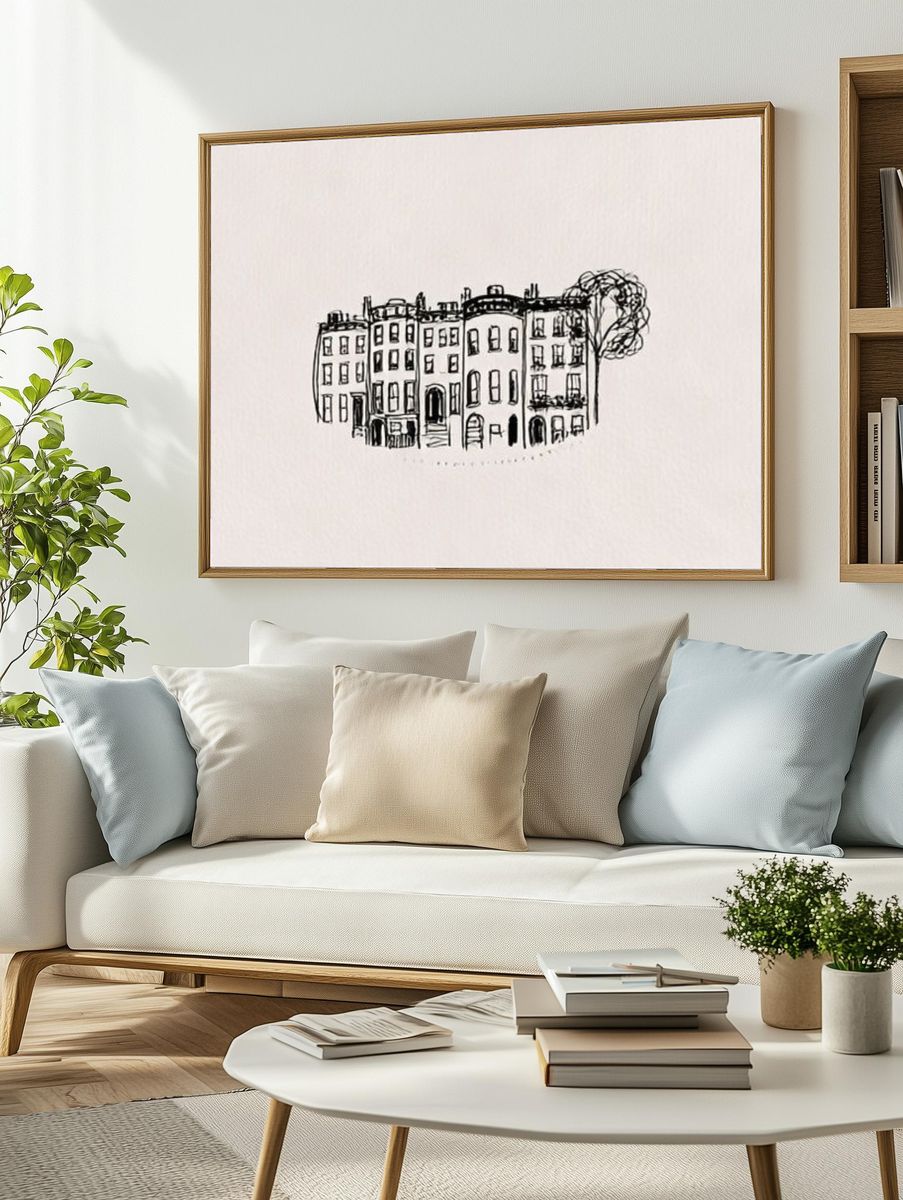 City Townhouses Line-Art Poster. — room view 2