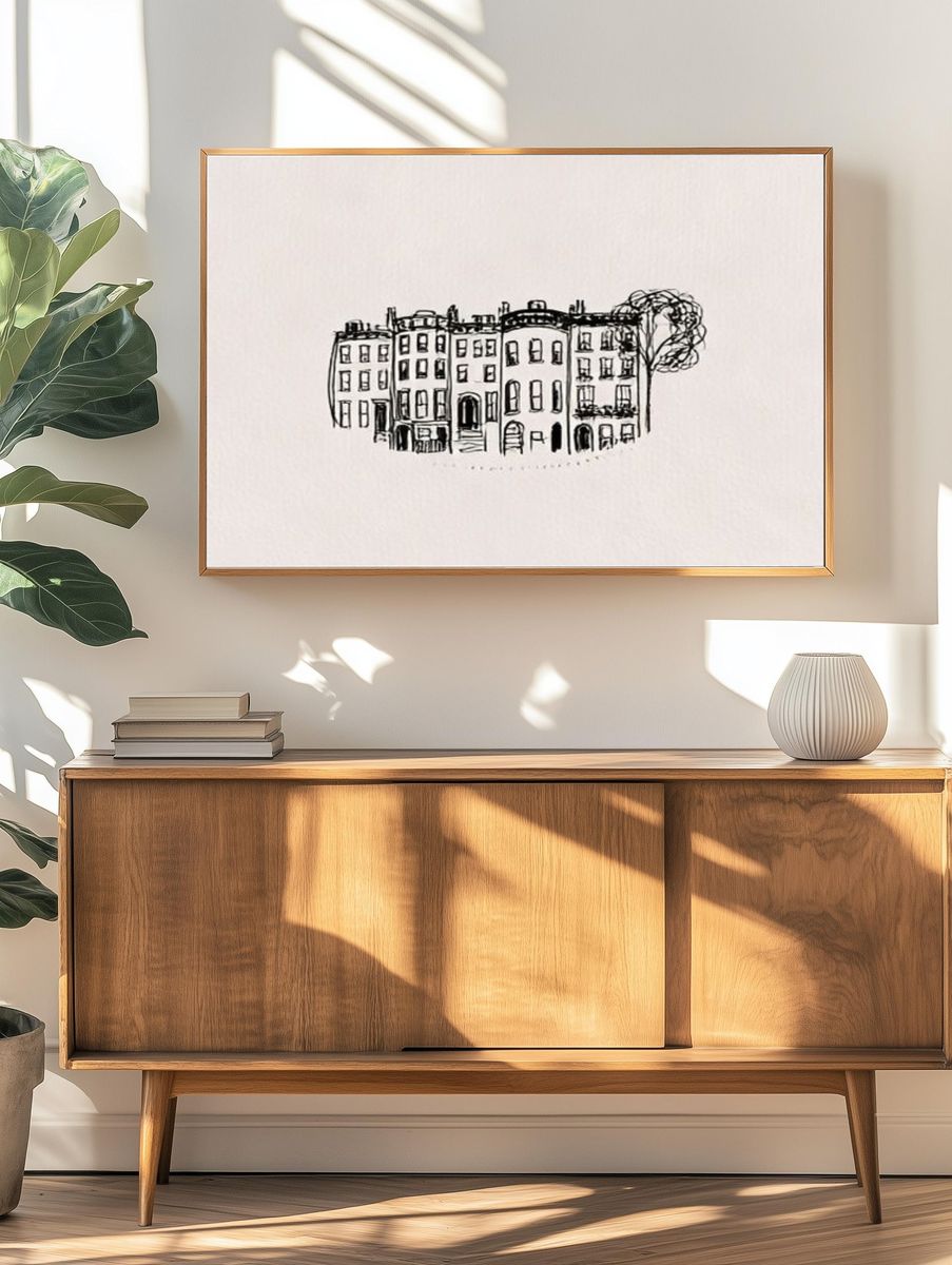 City Townhouses Line-Art Poster. — room view 3