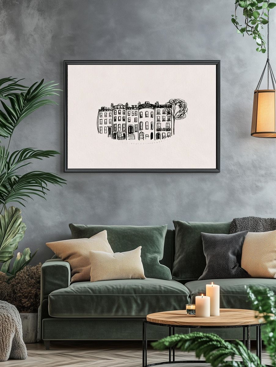 City Townhouses Line-Art Poster. — room view 4