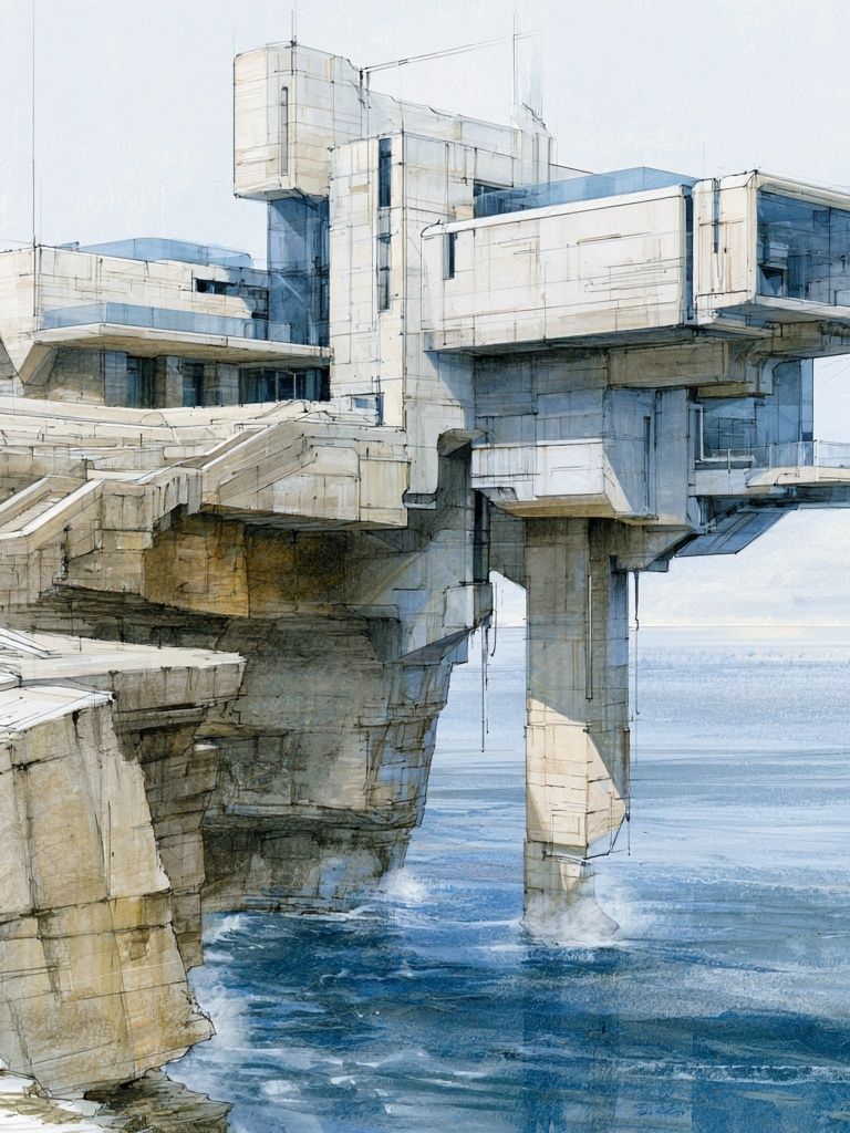 Seaside Brutalist Architecture Print. poster — architecture art
