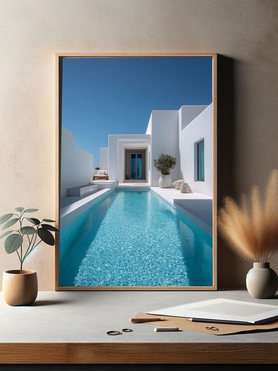 White Villa Pool Photography Poster. — room view 2