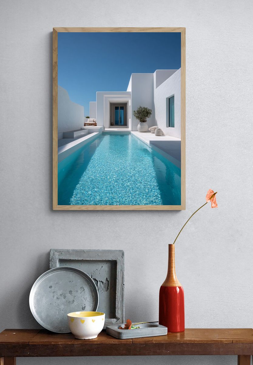 White Villa Pool Photography Poster. — room view 3