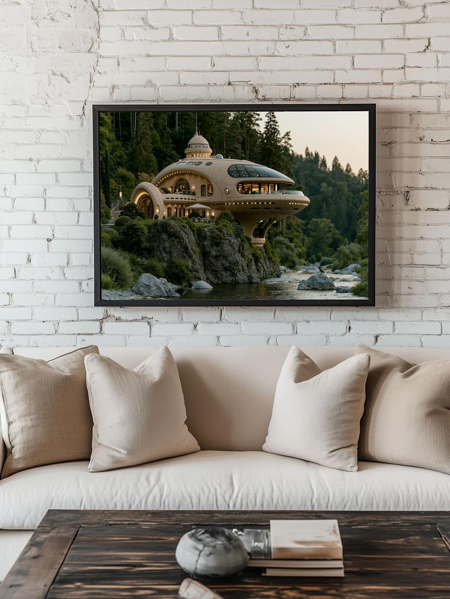 Futuristic Cliffside Villa Photography Poster. room preview