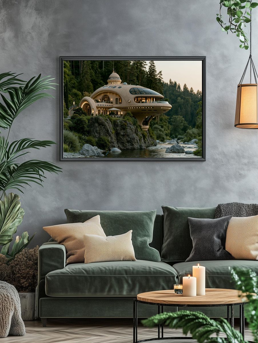Futuristic Cliffside Villa Photography Poster. — room view 4