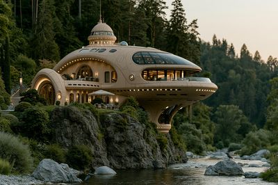 Futuristic Cliffside Villa Photography Poster.