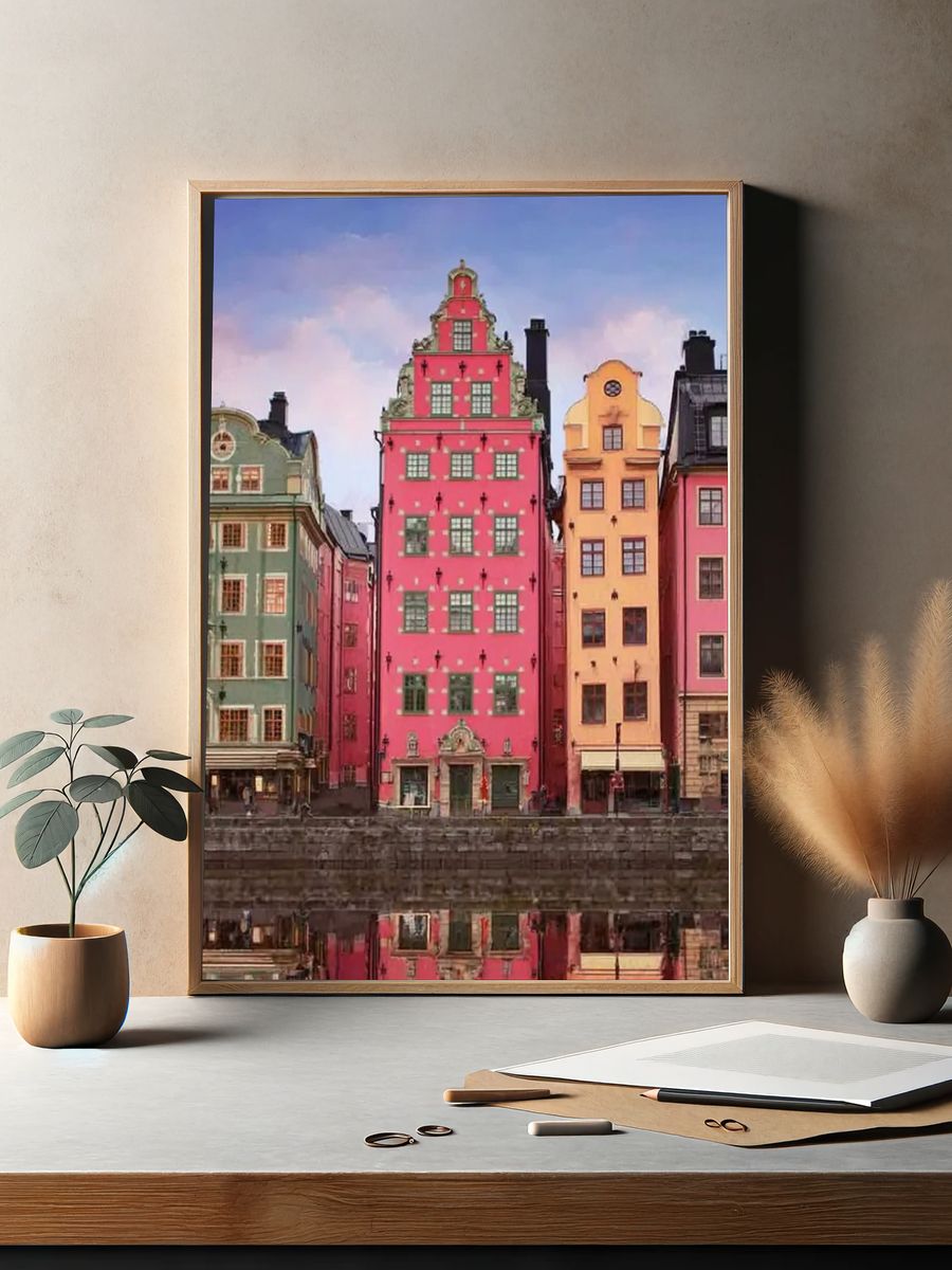 Gamla Stan Waterfront Houses Poster. — room view 2