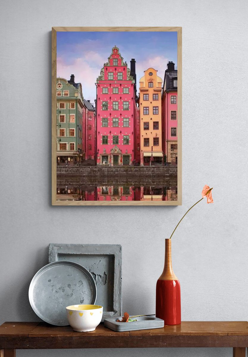 Gamla Stan Waterfront Houses Poster. — room view 3