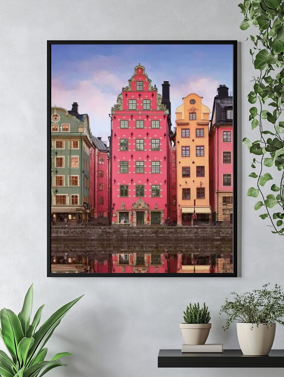 Gamla Stan Waterfront Houses Poster. — room view 4
