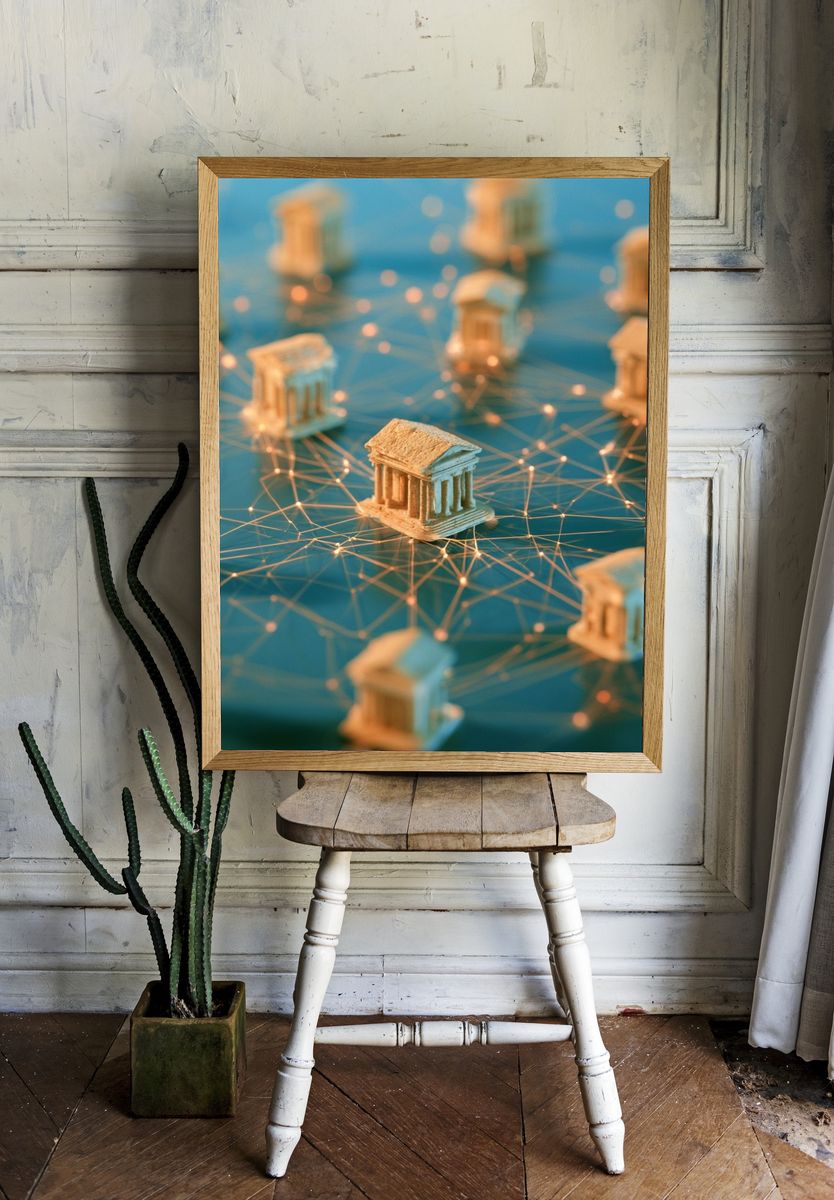 Ancient Temple Network Illustration Poster. room preview