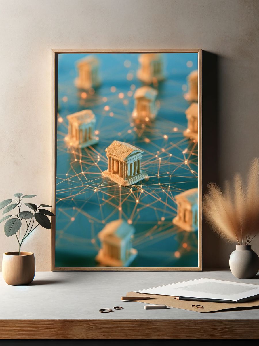 Ancient Temple Network Illustration Poster. — room view 2